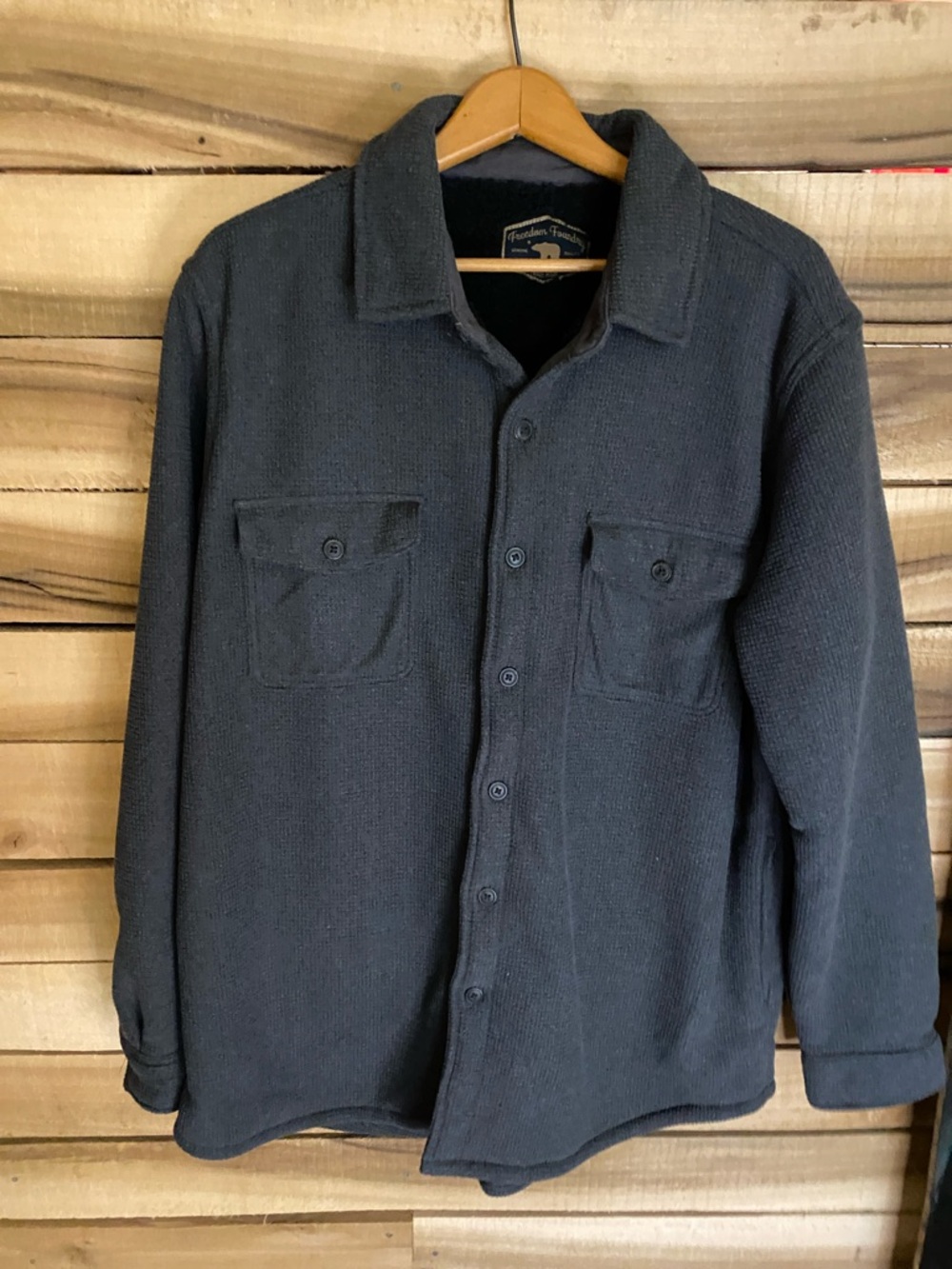 Freedom Foundry Men's fleece lined Dark Gray Button-Up Collar Shirt Jacket XL